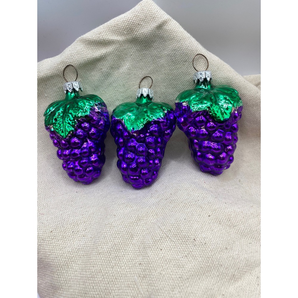Vintage‎ West Germany blown-Glass Grapes Christmas Ornaments Set of 3